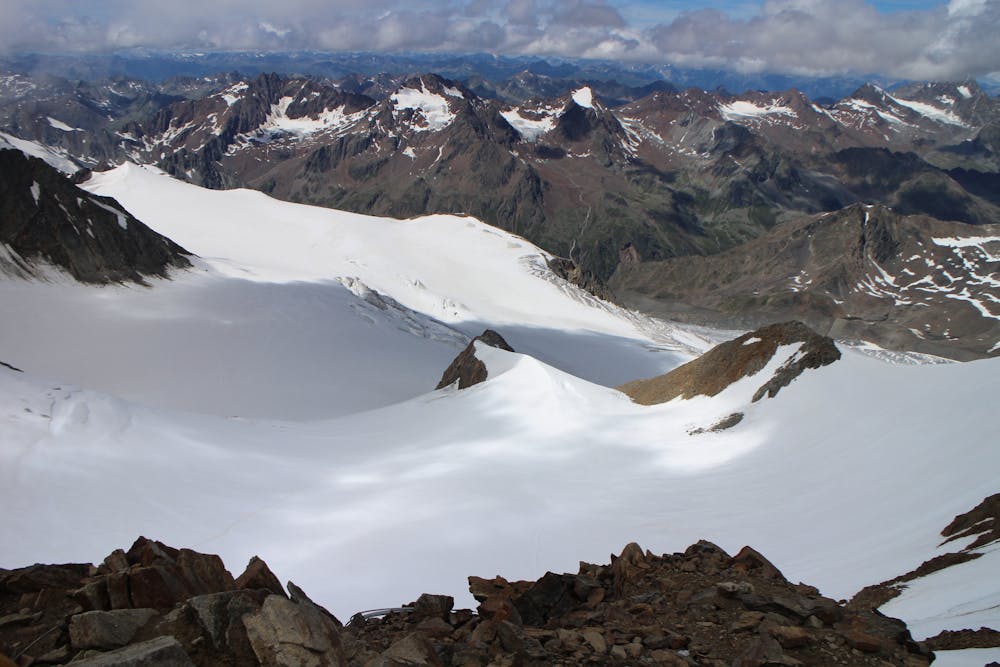 Looking down onto the Rofenkarferner Glacier from the summit