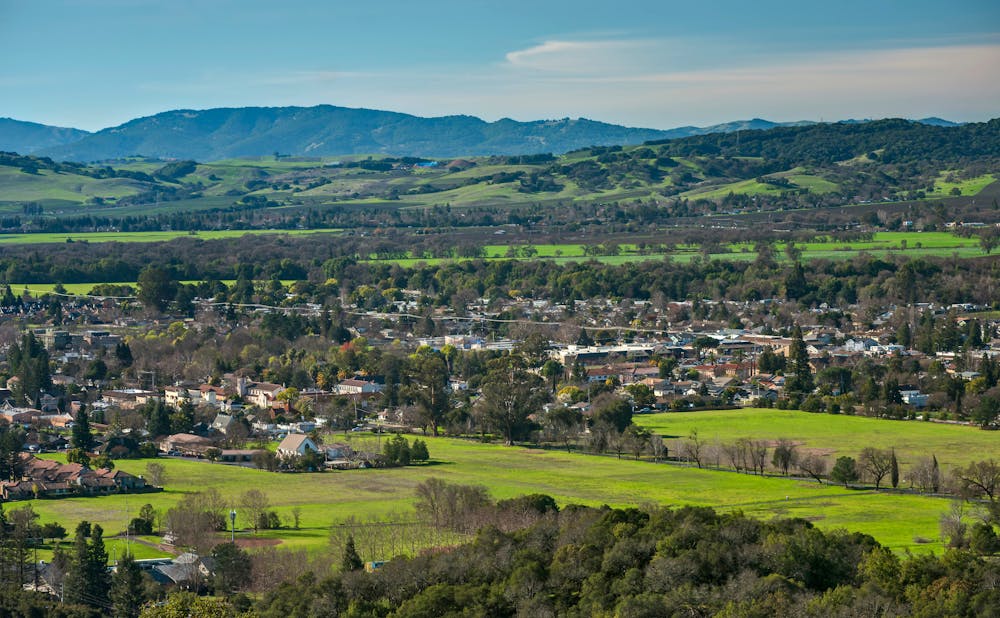 Downtown Sonoma, California as seen from Above on the Sonoma Overlook Trail