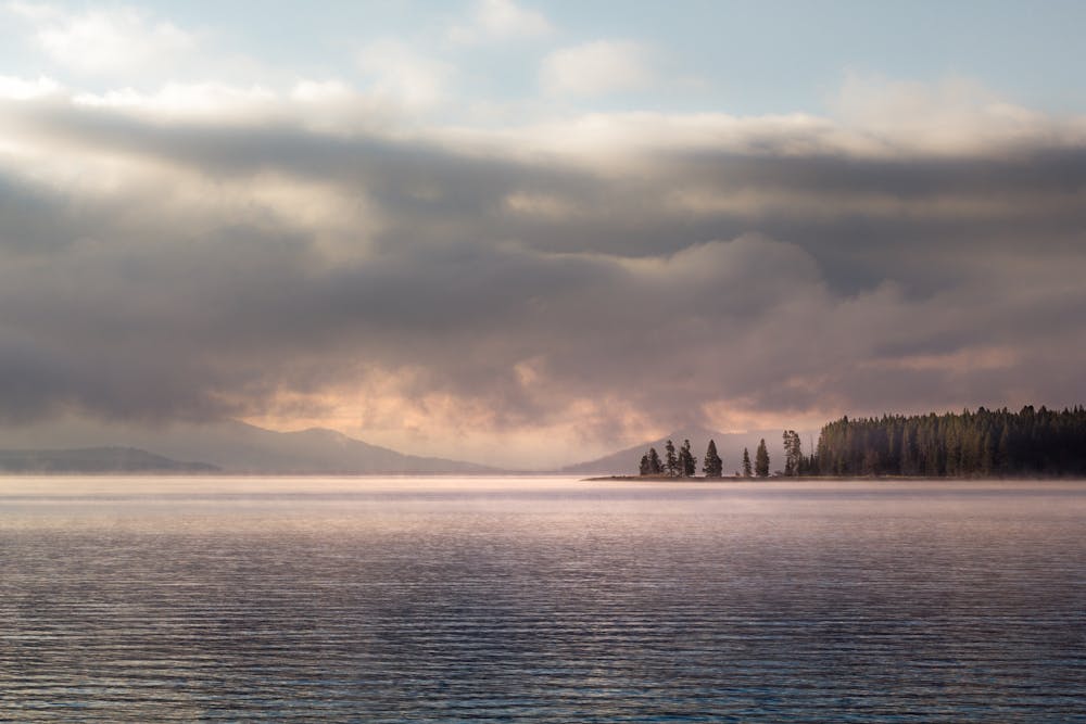 Morning over part of the East Bay of Yellowstone Lake, Wyoming.