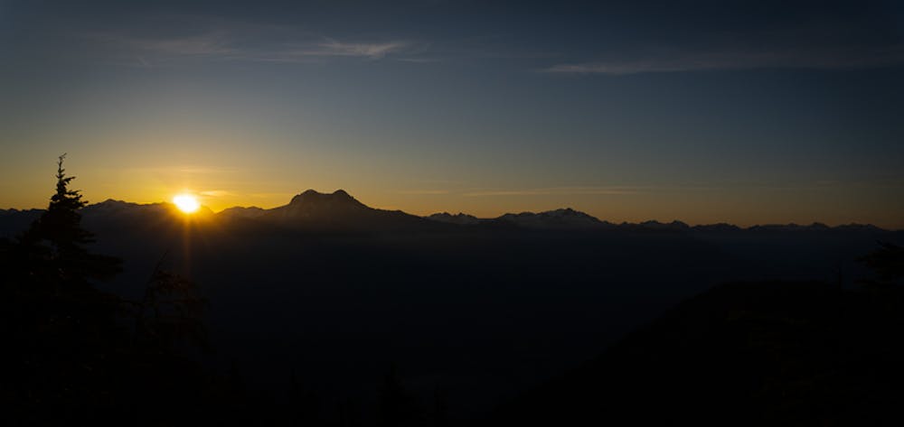 Sunrise off the E Ridge of Alpha at the start of our day.