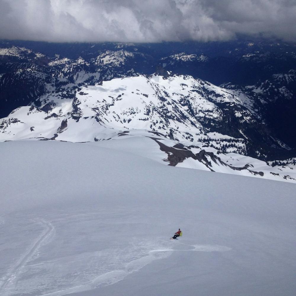 Snowboarding down Whitman Crest