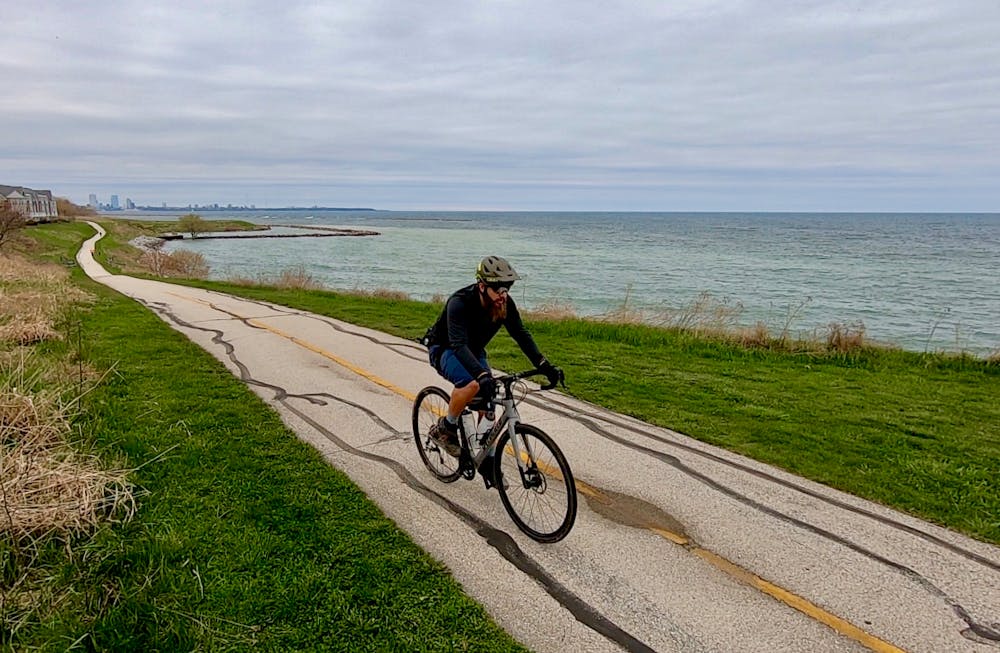 Spectacular views from the shores of Lake Michigan. Rider: Greg Heil