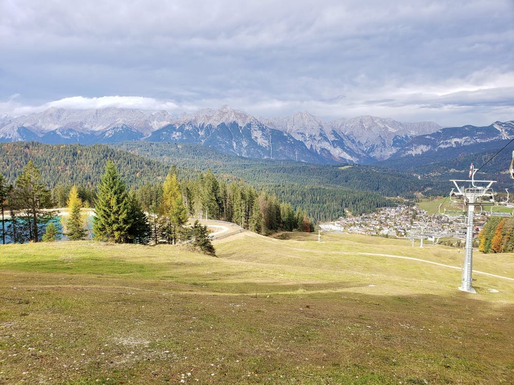 Looking down on Seefeld with the spectacular peaks of the German Alps behind
