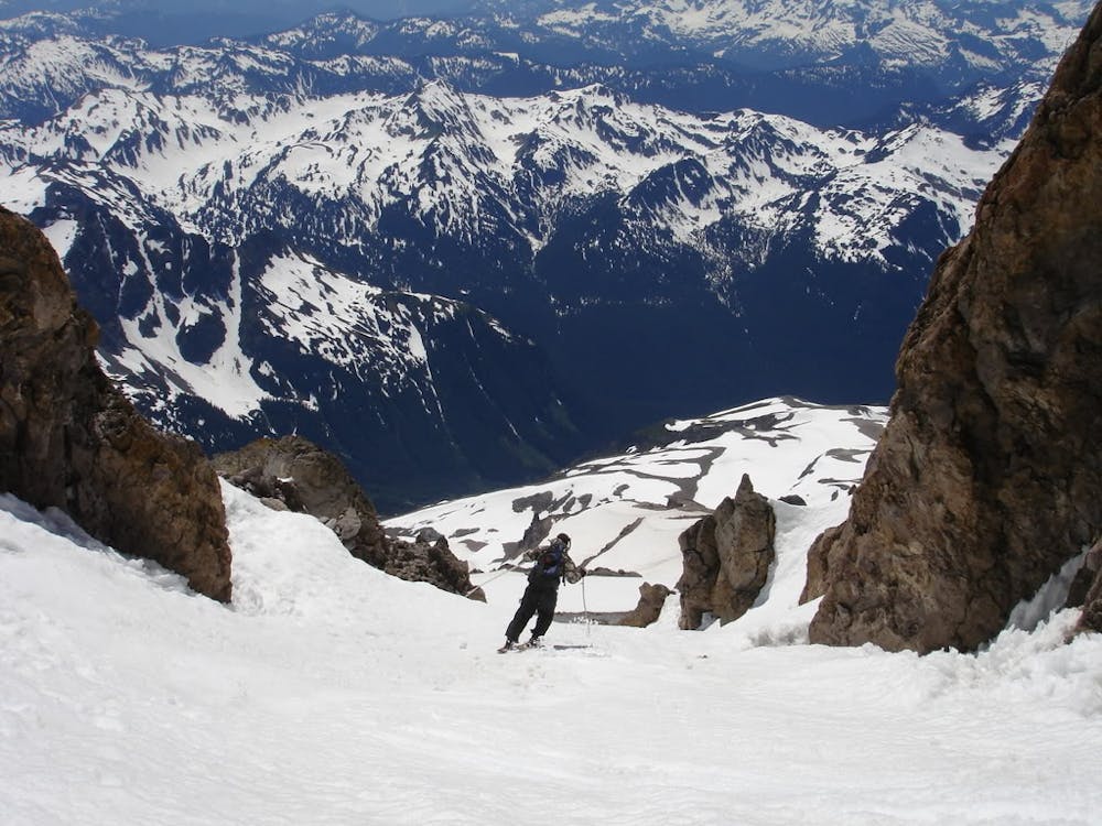 Skiing off the summit of Glacier Peak