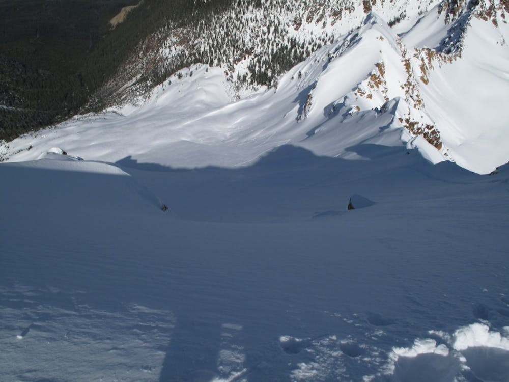 Looking down the North Chute of the North Twin Sister