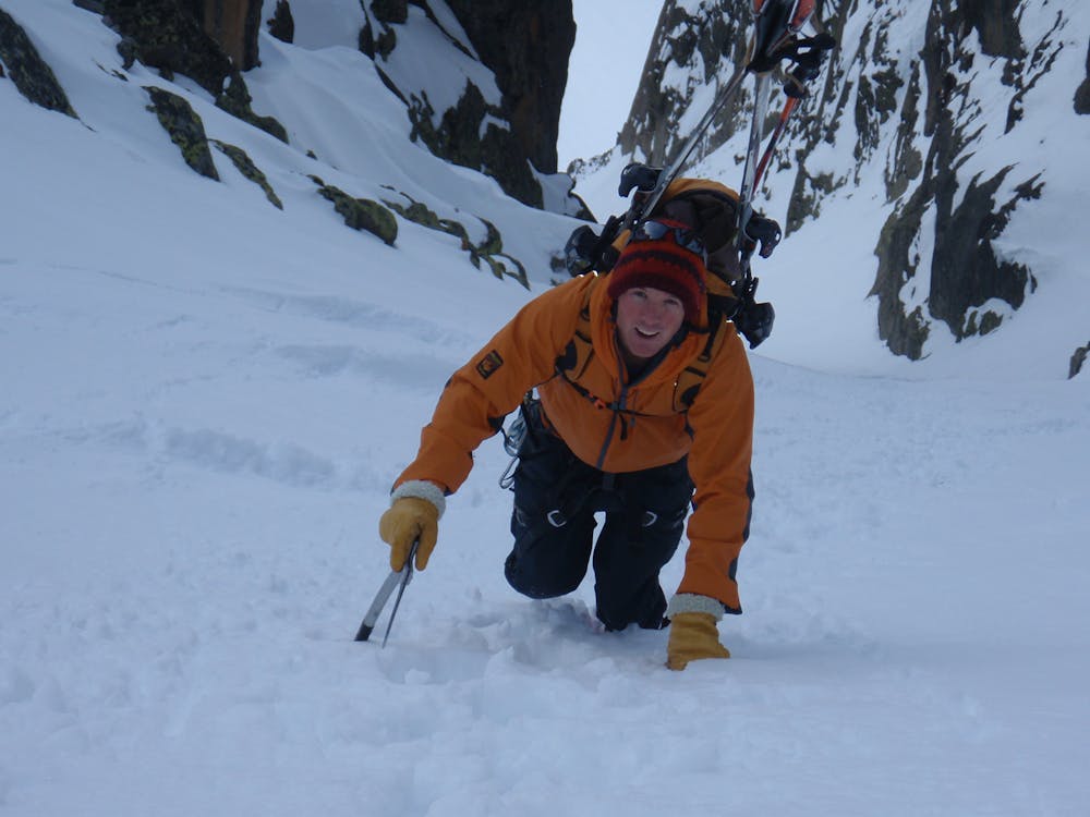 Bootpacking up the ascent couloir.