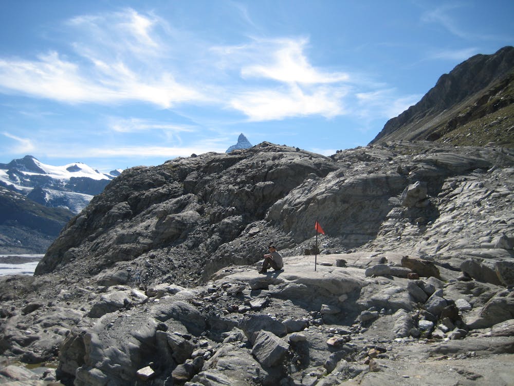 Monte Rosa Hut approach. At the end of the long gentle descent from Rotenboden