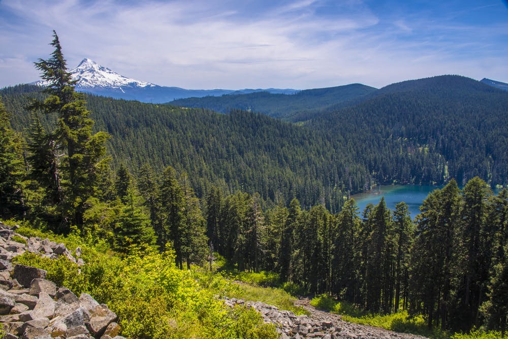 View of Mount Hood from above Wahtum Lake