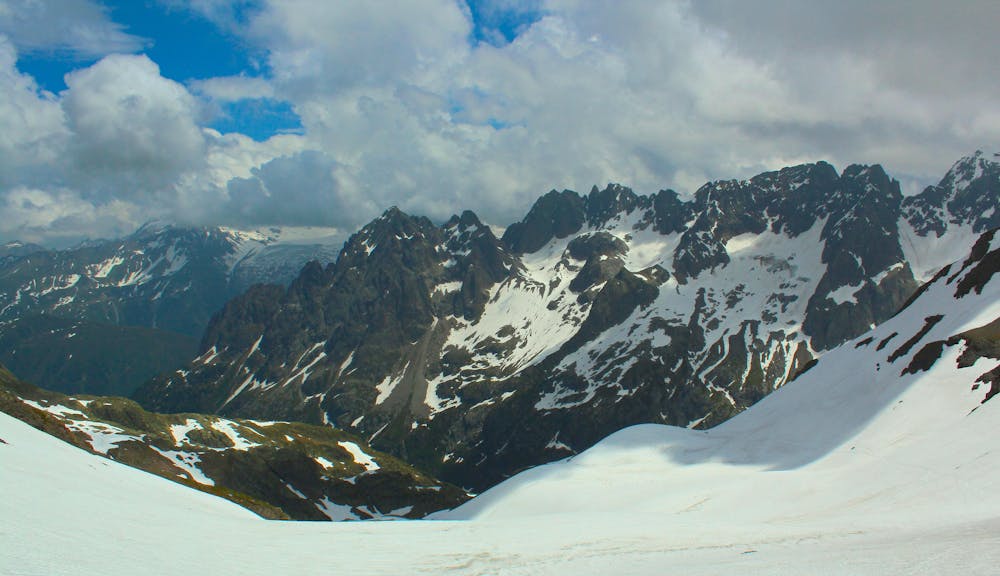 Looking over the north side of the Aiguille Rouge in summer.