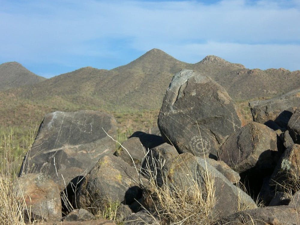 The petroglyphs are on a scenic hilltop