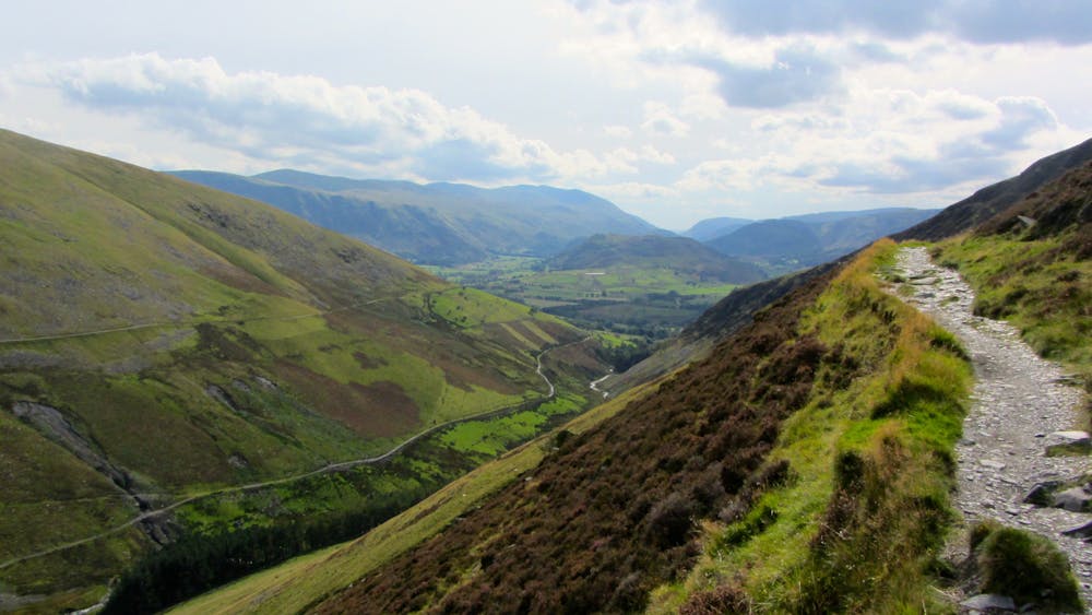 The deep valley of Glenderaterra Beck, between Blease Fell of Blencathra (left) and Lonscale Fell of Skiddaw (right).