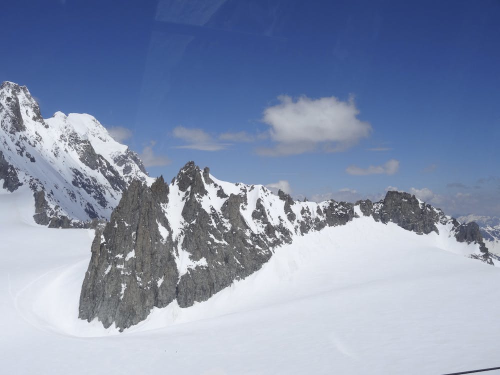Looking across the Aiguilles Marbrées. This line begins on the far side of this peak.