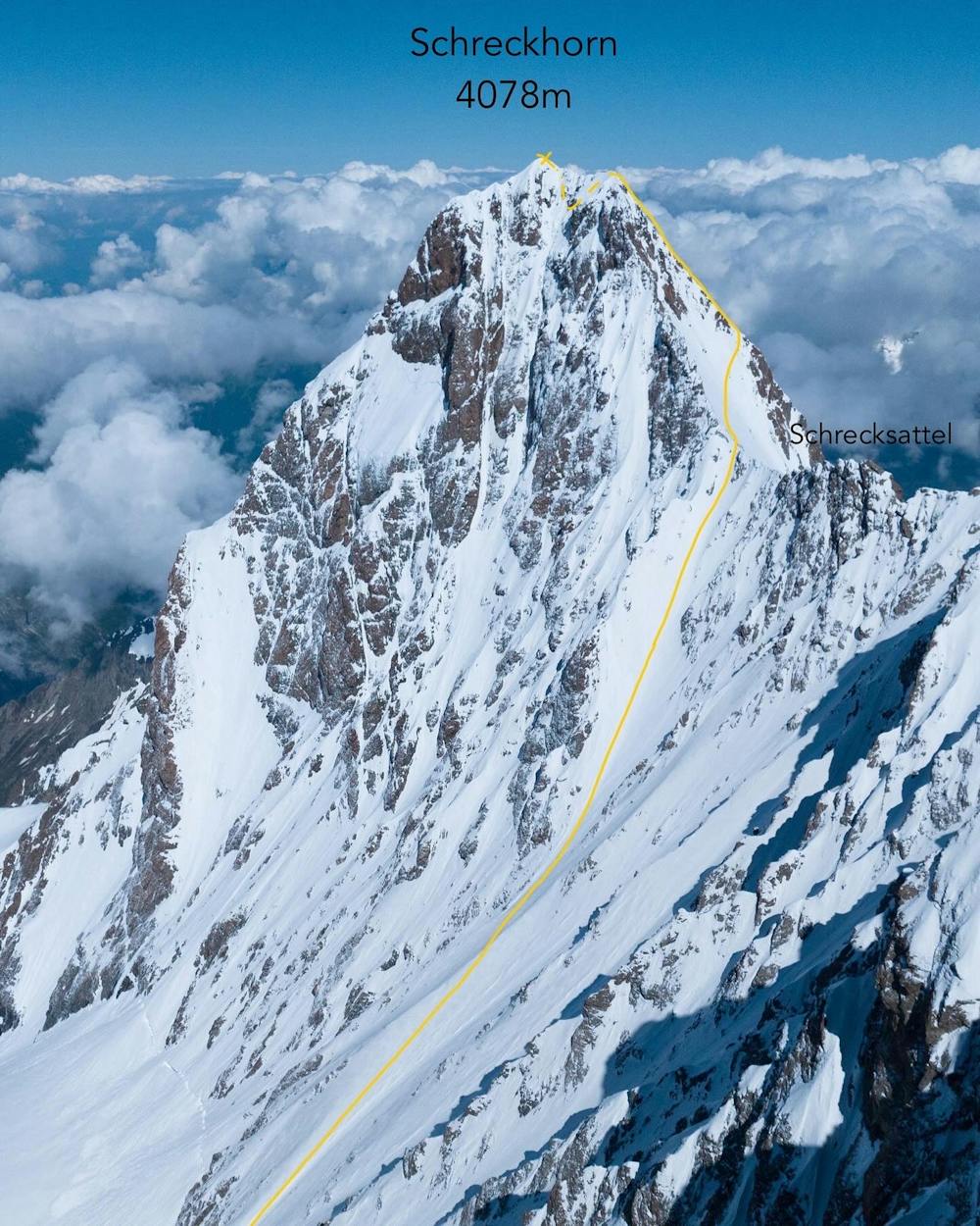 Photo from First Ski descent Schreckhorn 4078m Bernese Alps