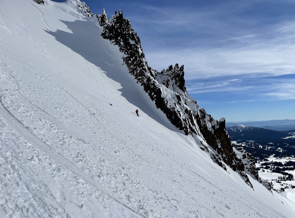 Great sunny turns on Tower Couloir. 