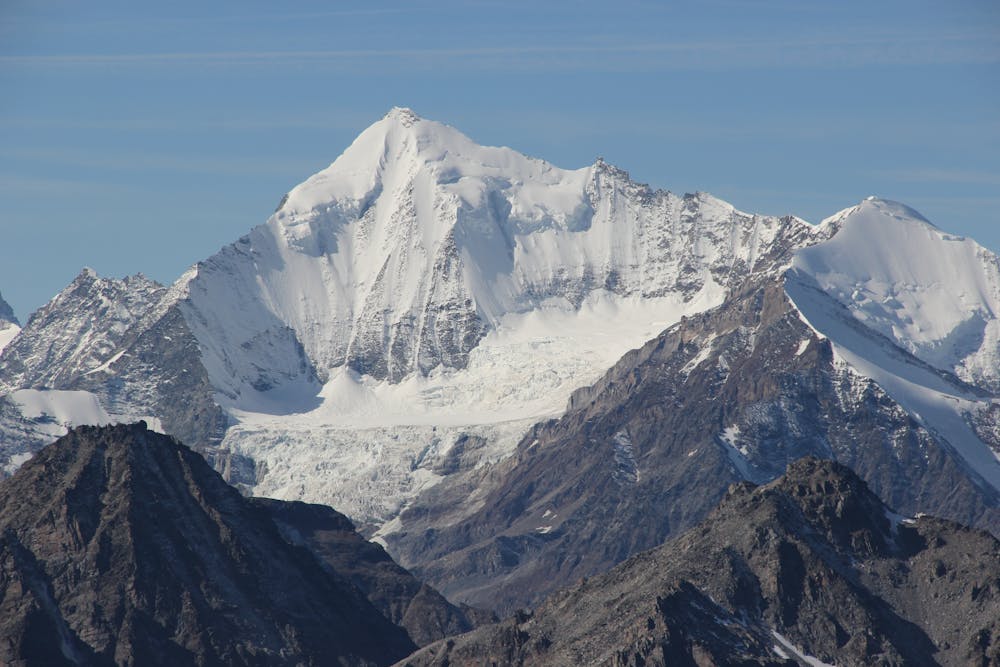Weisshorn with E Ridge on the L skyline