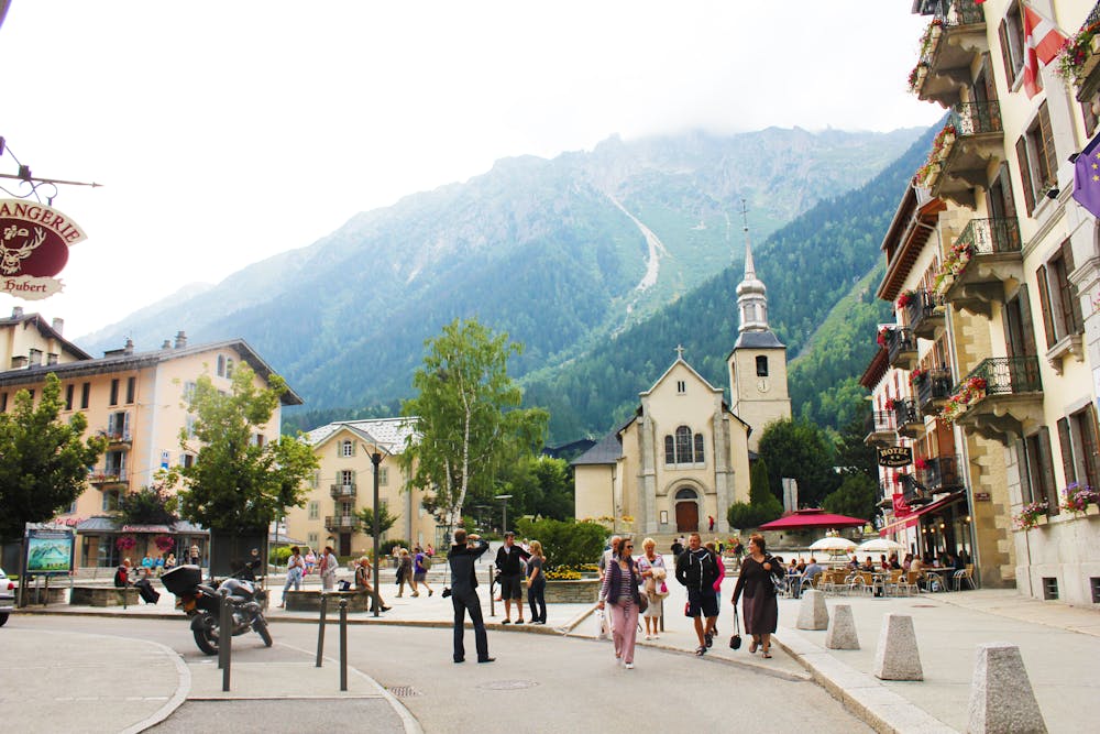 Chamonix Church, the start and finish point for this route.