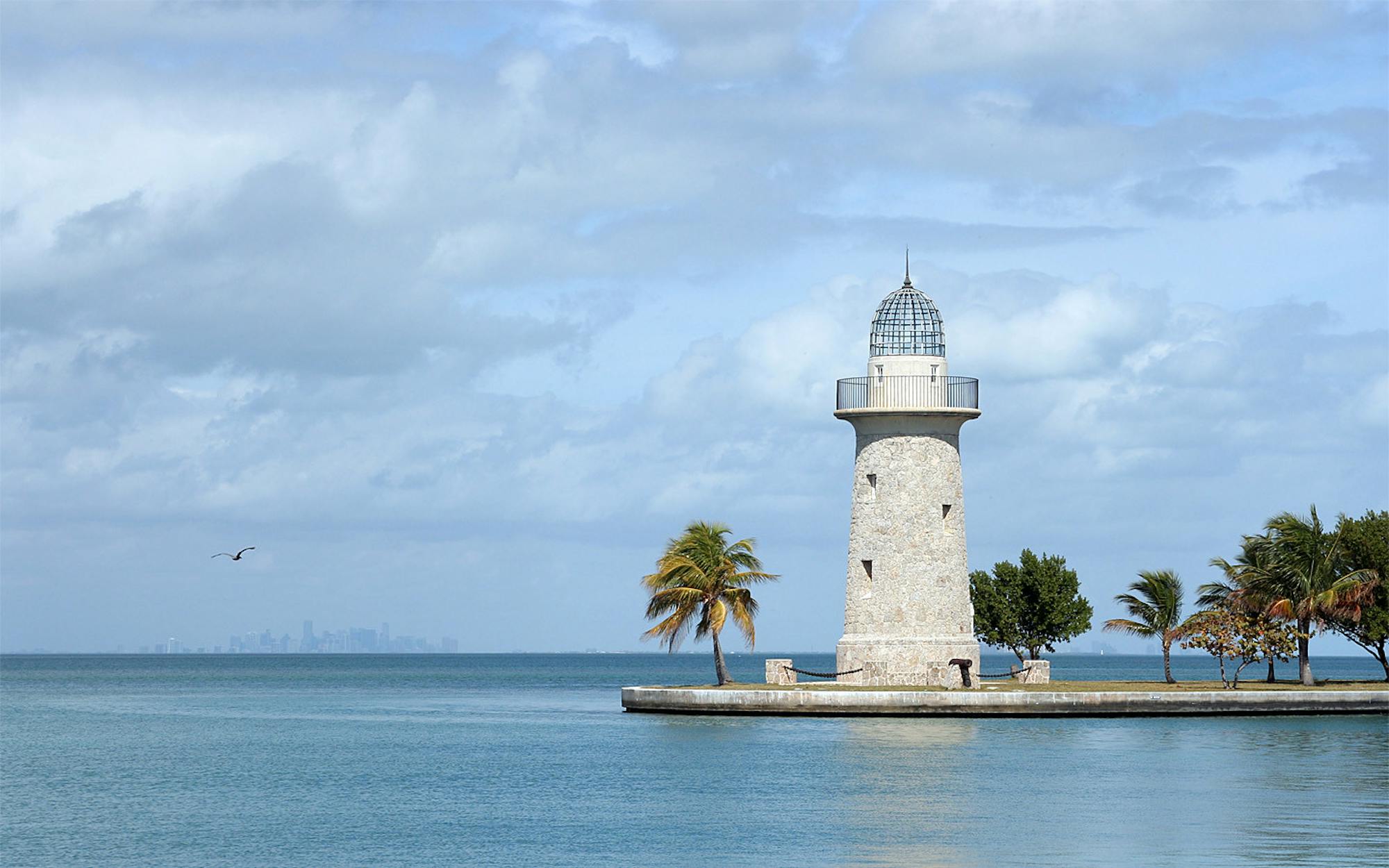Boca Chita Lighthouse and the Miami skyline
