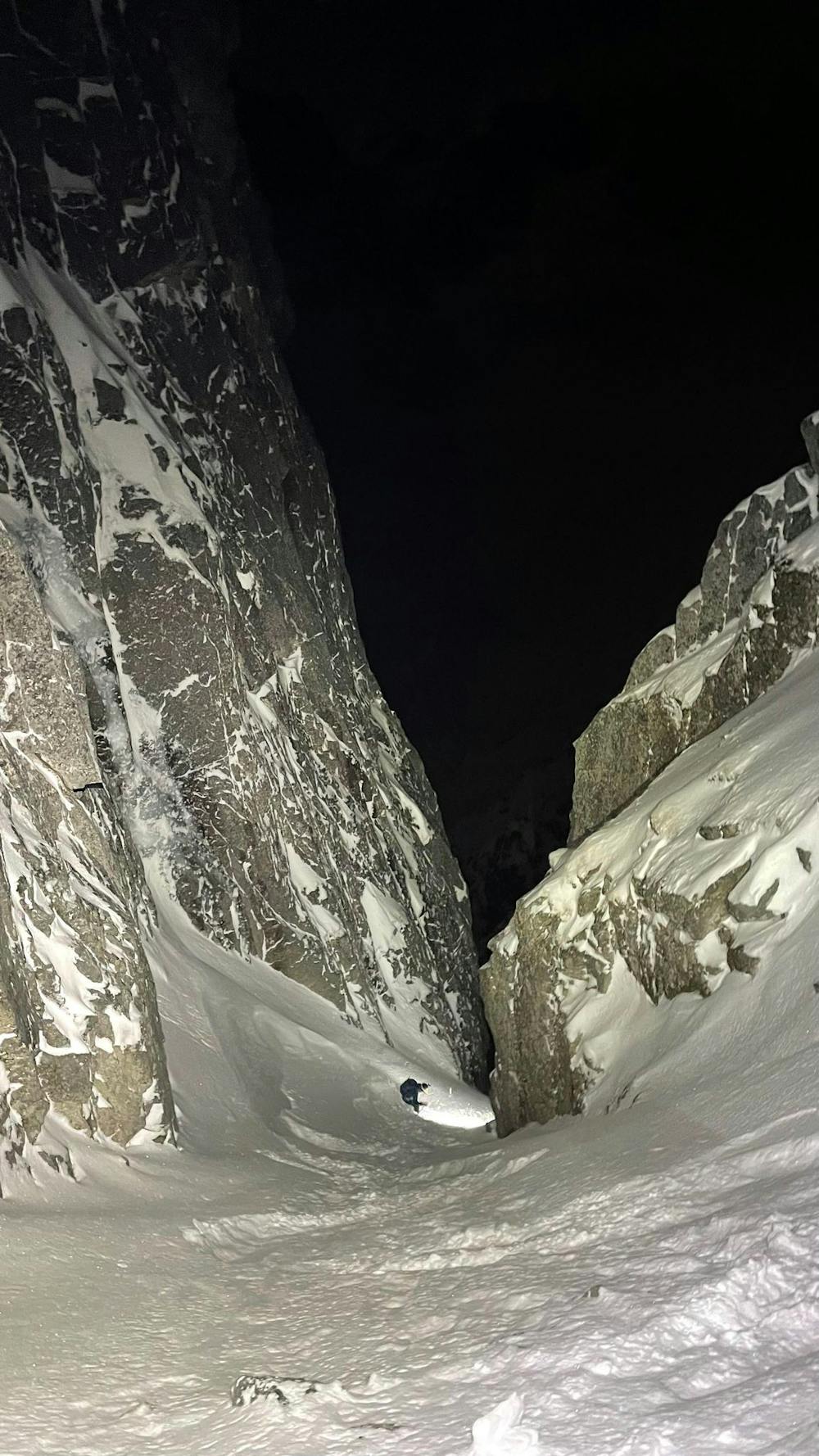 Skiing the couloir at night!