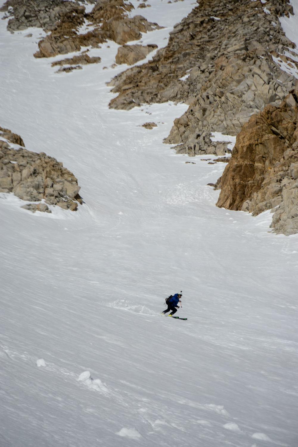 Skiing the apron at the bottom of Montgomery's east face.