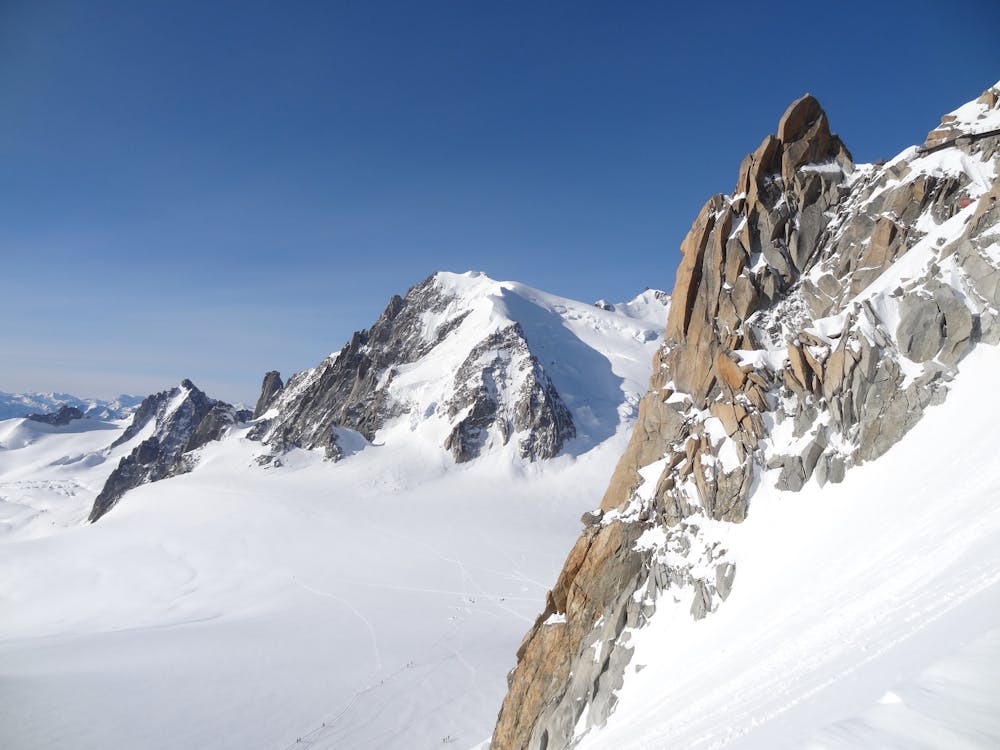 Looking across to the route from the Aiguille du Midi