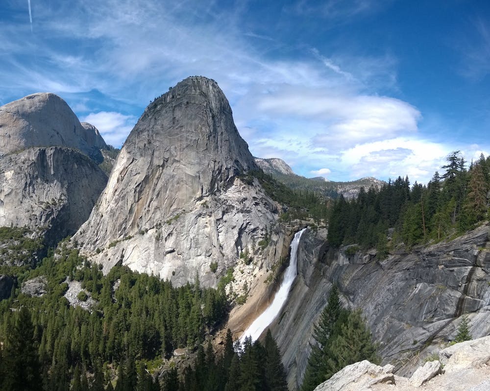 Nevada Fall and Liberty Cap seen from the John Muir Trail