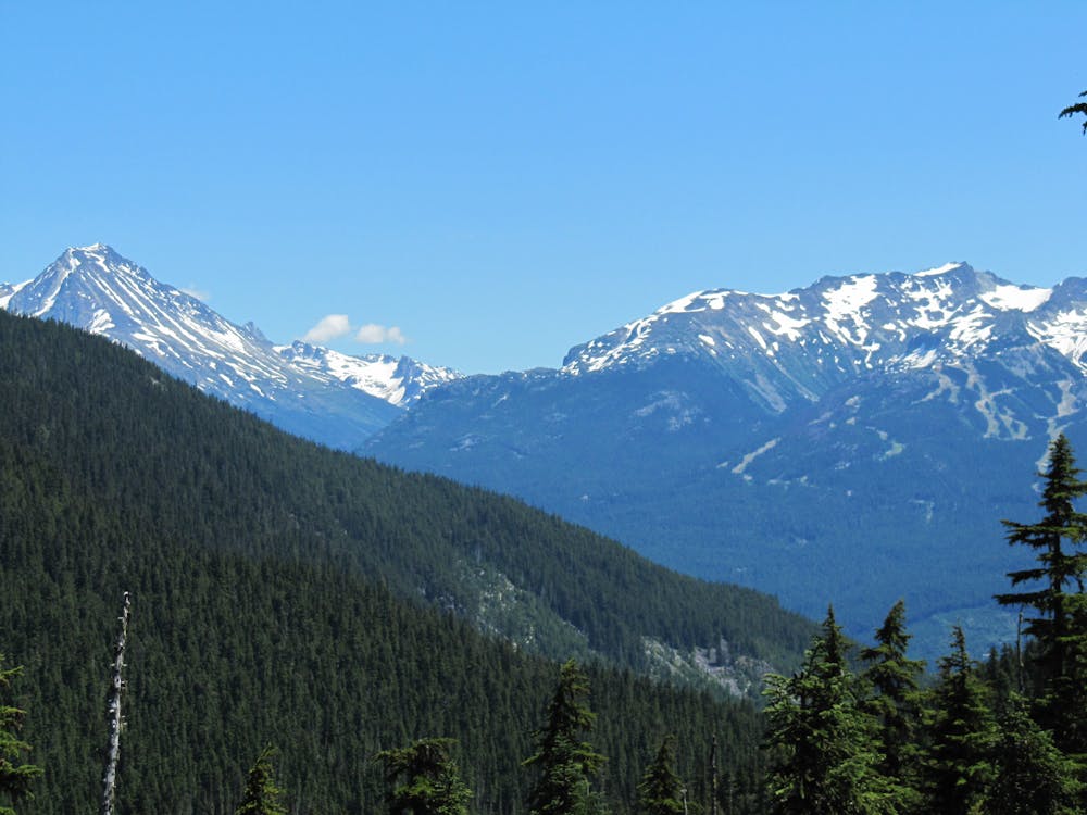 Wedge and Blackcomb Mountains seen from Rainbow Lake