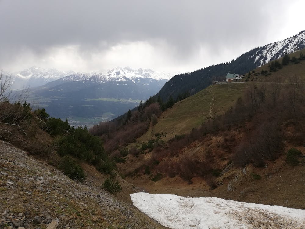 Moody weather on the descent from Höttinger Alm.