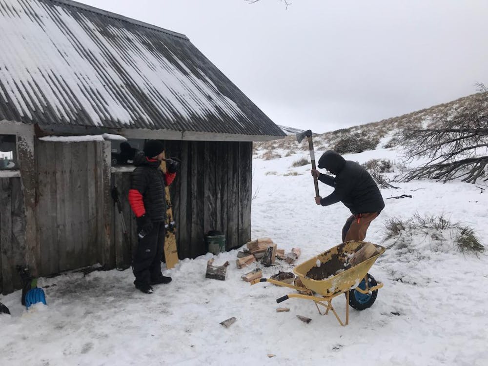 Playing outside the hut