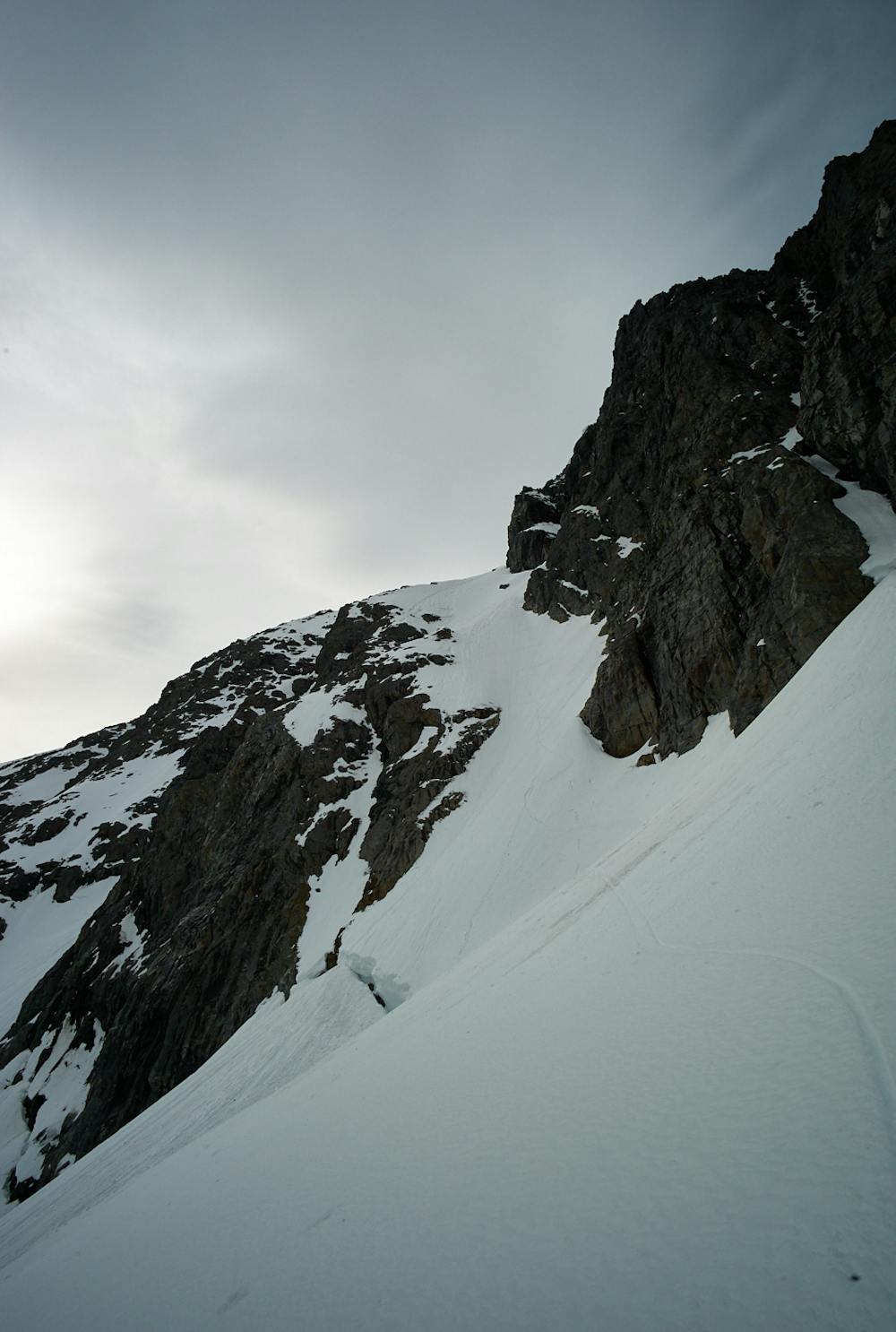 The north couloir, seen from the bottom at around 800 m