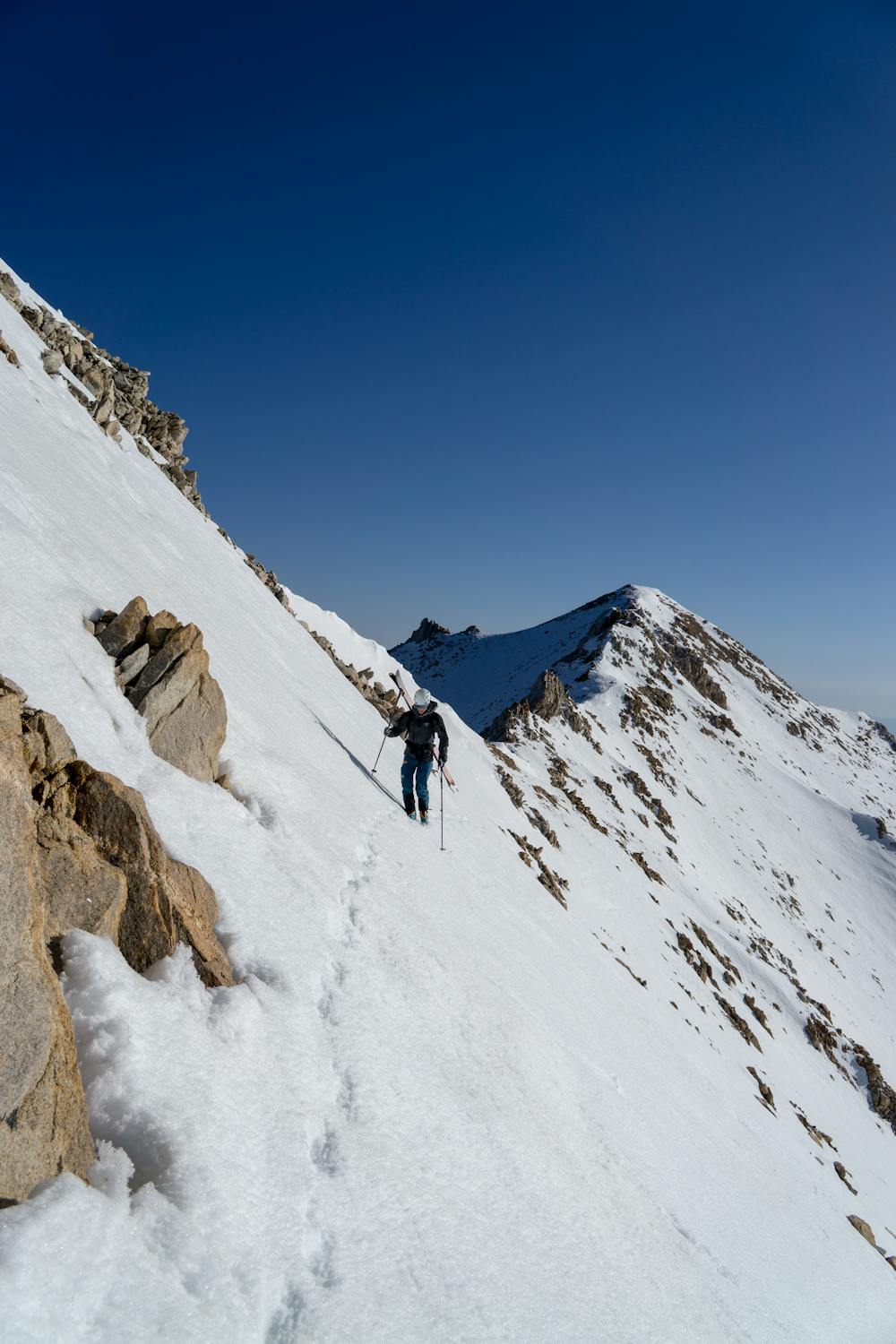 Traversing to the summit of Montgomery with Boundary Peak in the background