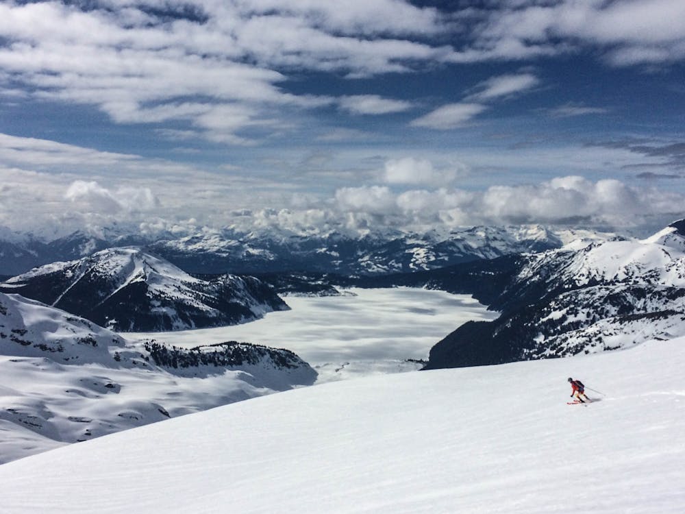 Nick skiing the Sphinx Glacier towards the soupy mess of Garibaldi Lake in mid-afternoon.