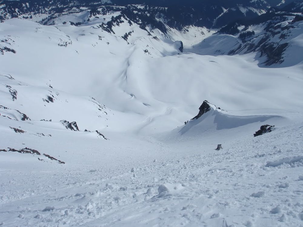 Looking down the entire slopes of the Nisqually Chute