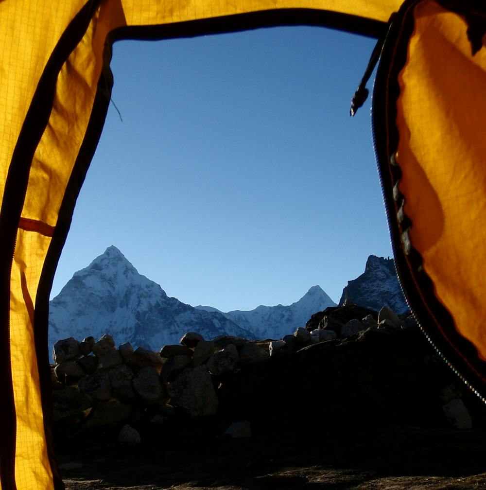 Ama Dablam as seen from the tent doorway in Dzonghla