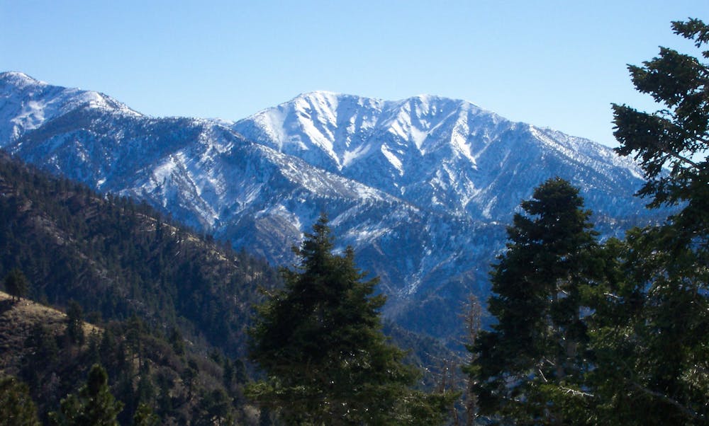 A snow Mount Baldy seen from Inspiration Point