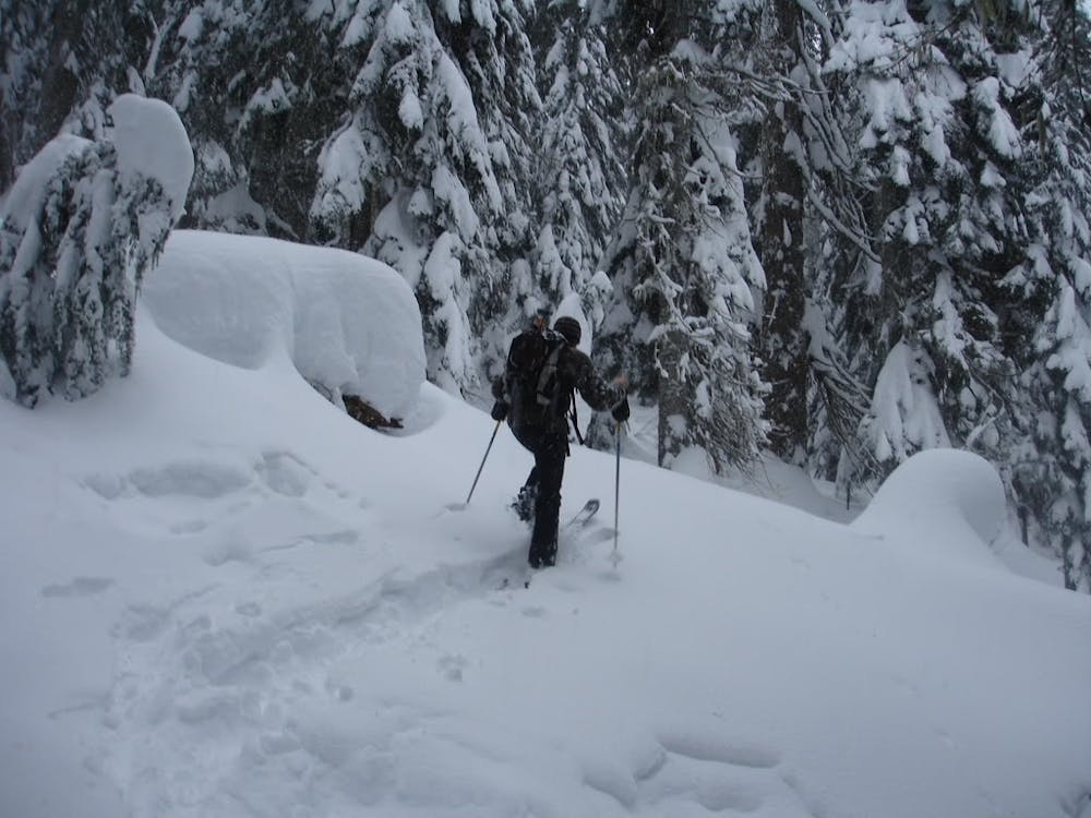 Breaking trail in deep snow conditions