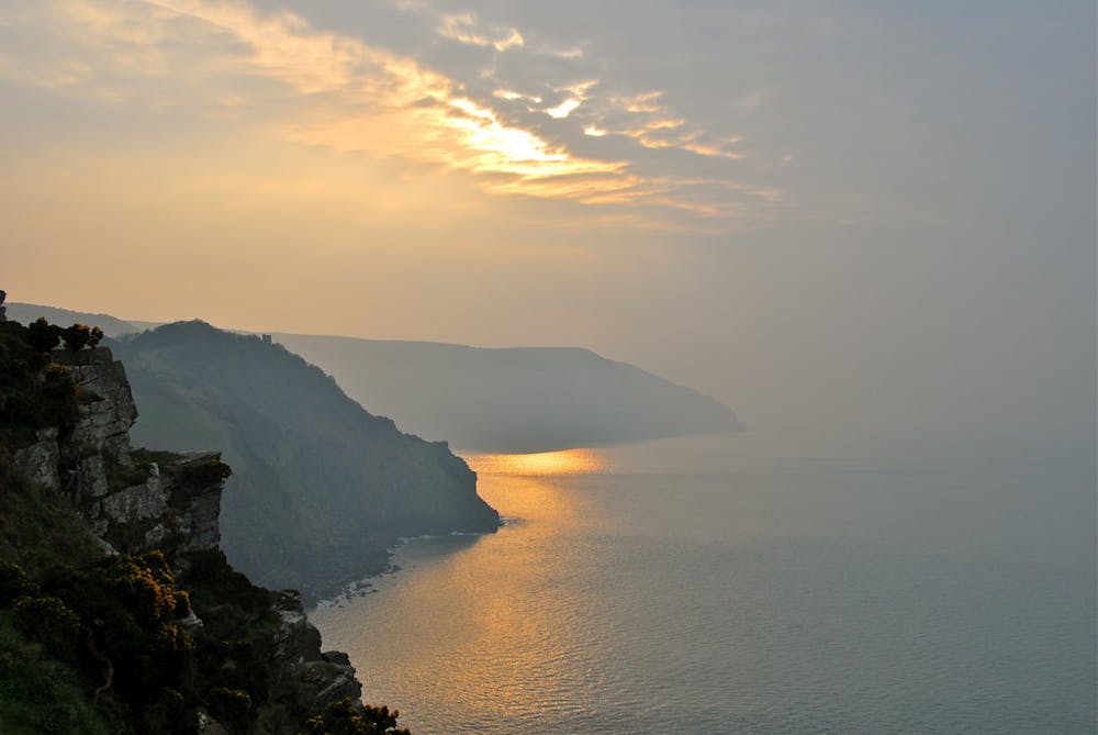 Stormy sunset over Valley of Rocks, Exmoor National Park