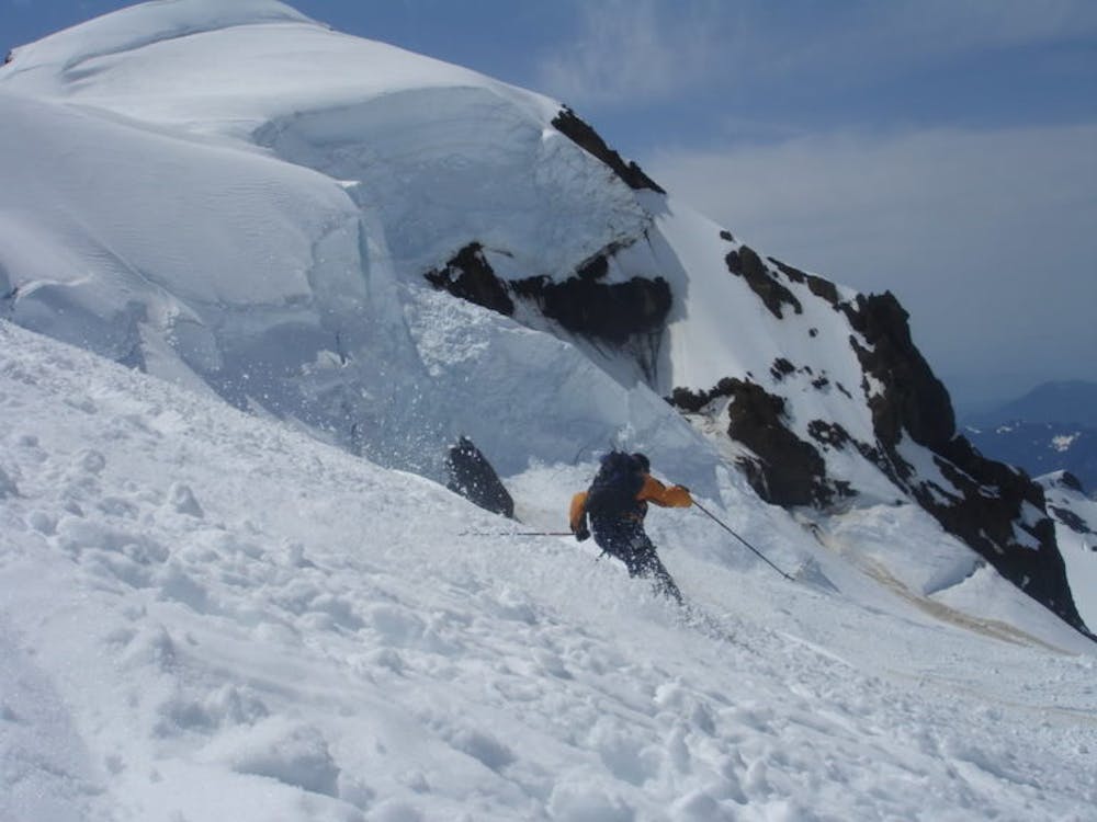 Skiing back down the Coleman Glacier