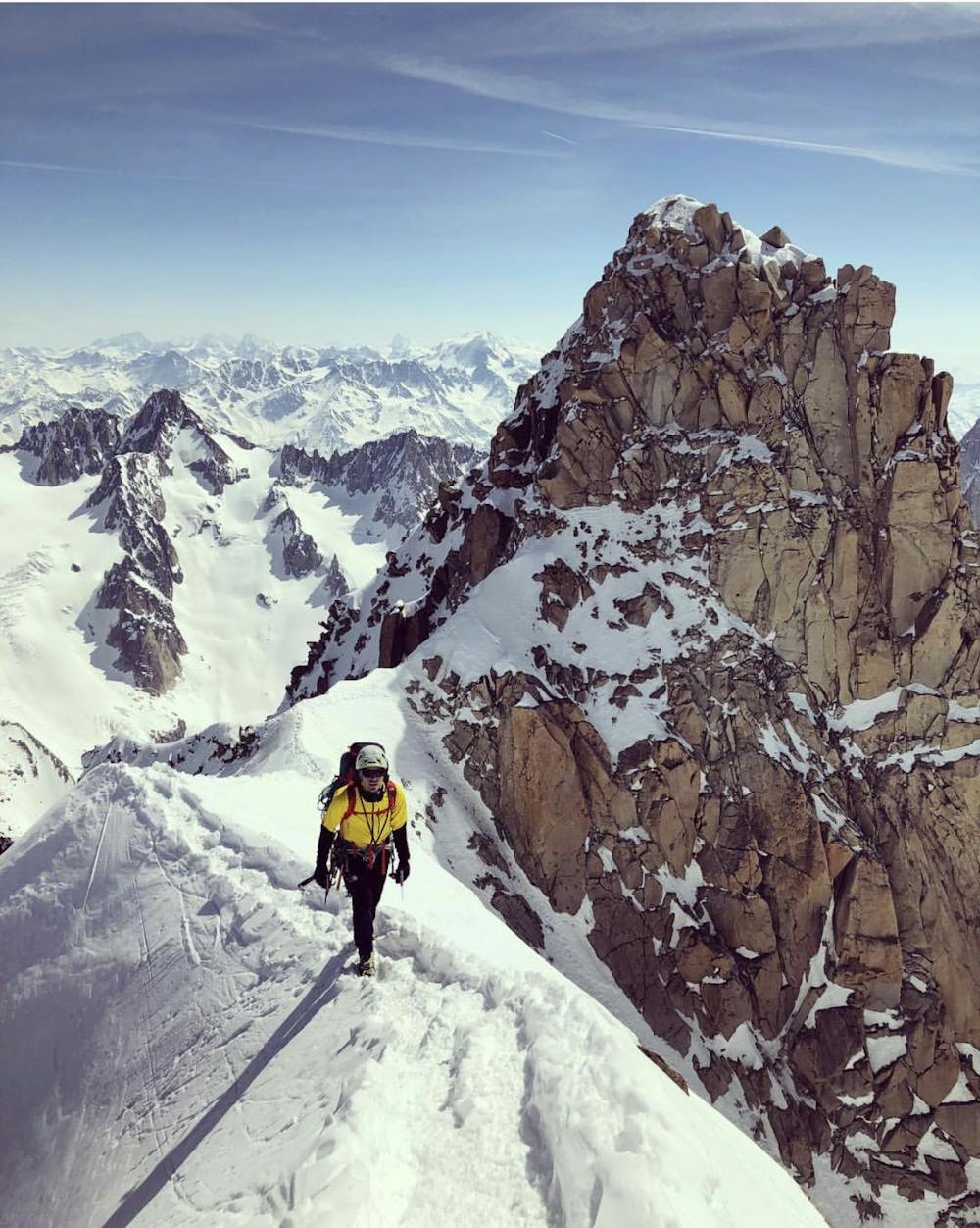 David Goettler on the final ridge of Aiguille Verte