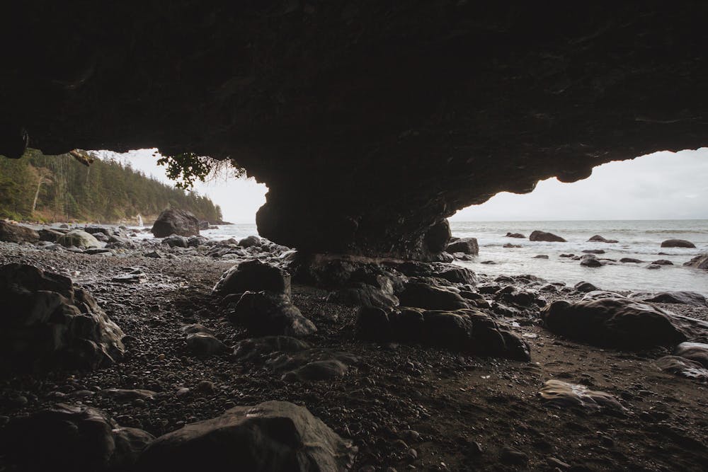 Mystic Beach sea cave and rock archway