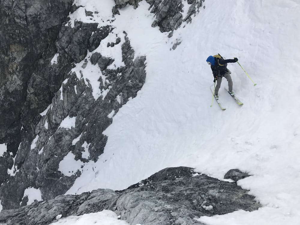 Martin Cooper at a steeper section in the couloir