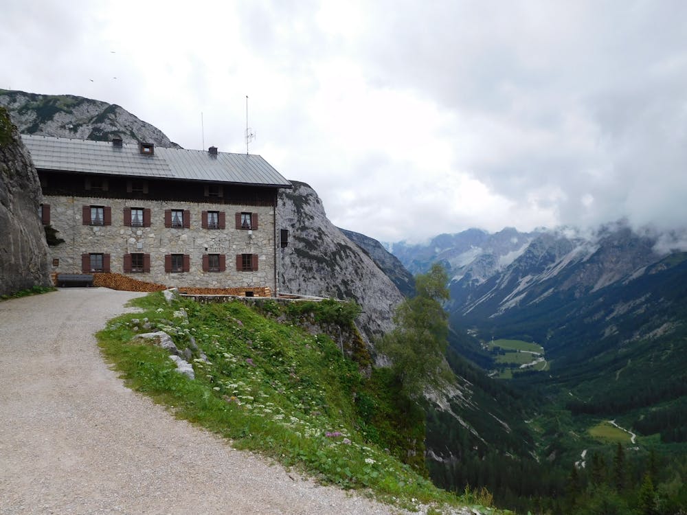 The Karwendelhaus, perched high above the valley