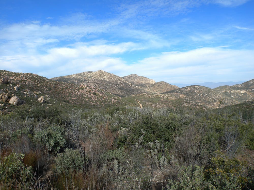 Boulders and sage surrounding Iron Mountain