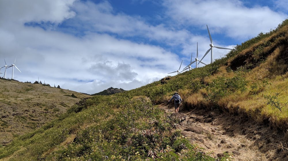 Hiking through the Kaheawa wind farm