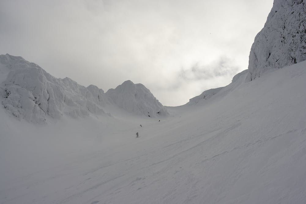 Skiing down the NE route (upper section)