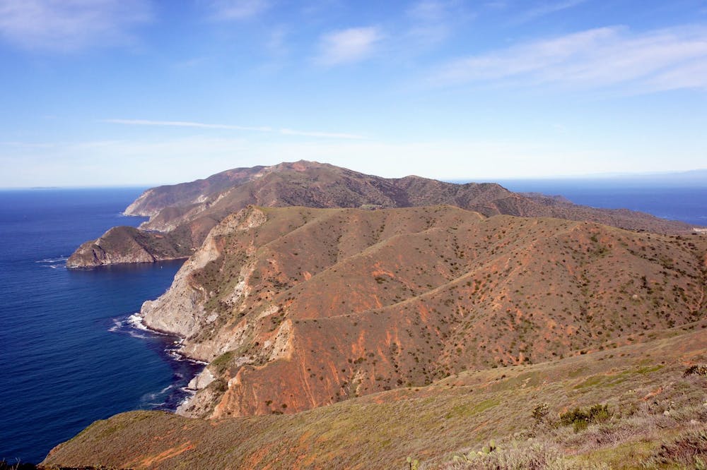Looking over both sides of Catalina after a long ascent from Little Harbor.