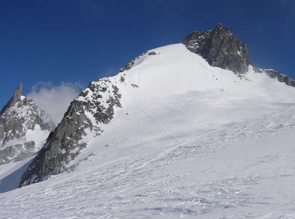 The west face and the summit ridge as seen from the foot of the Tour Ronde's North face