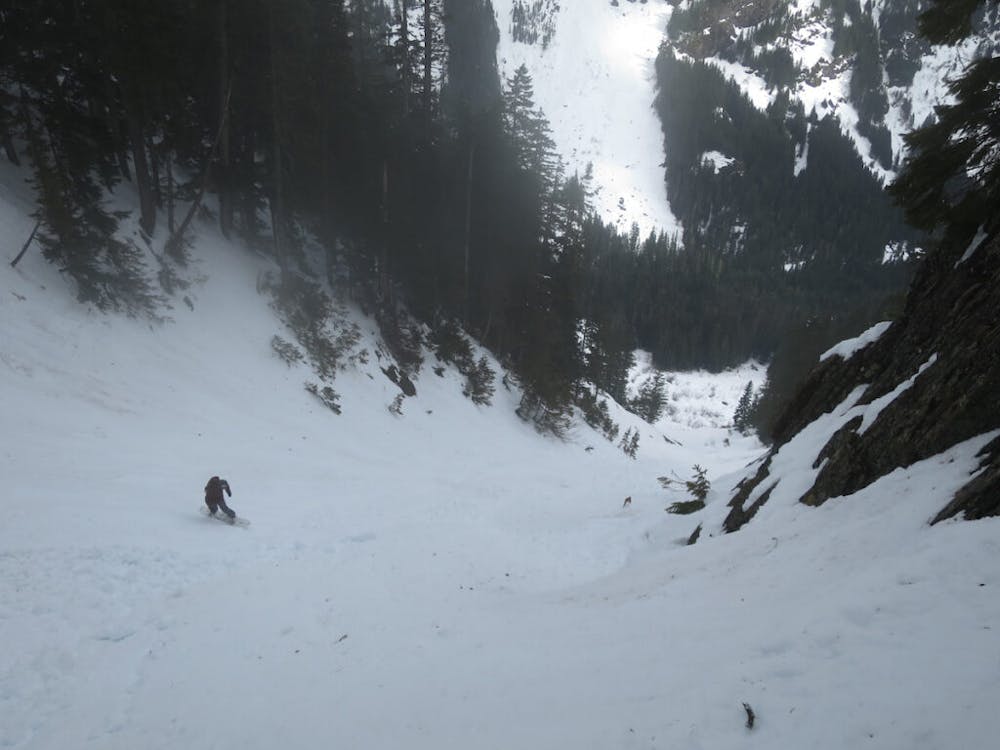 Riding down the Lower section of the Gold Creek Chute