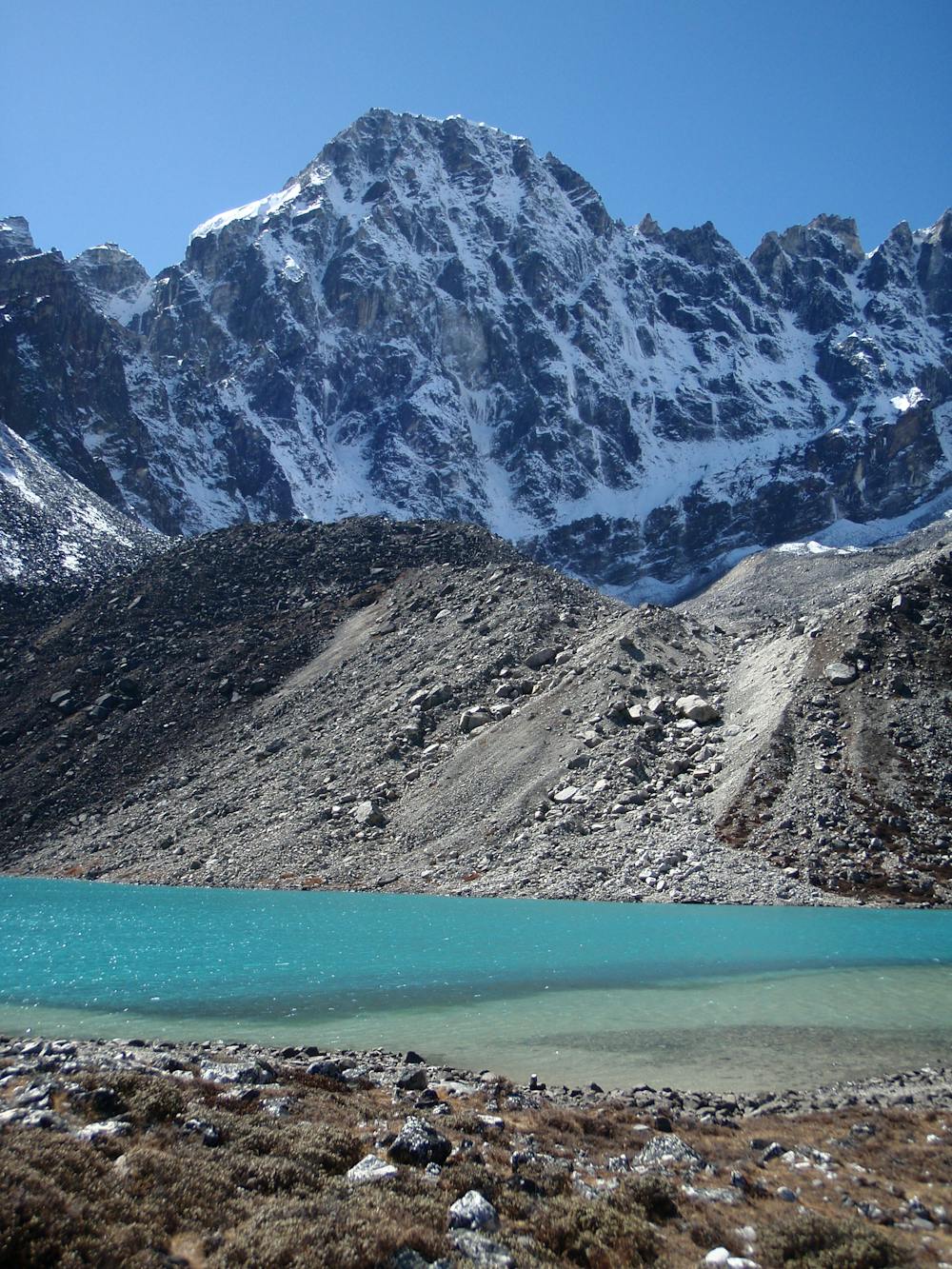 Looking across to Machermo Peak just after departing Gokyo for the glacier crossing to Dragnag.