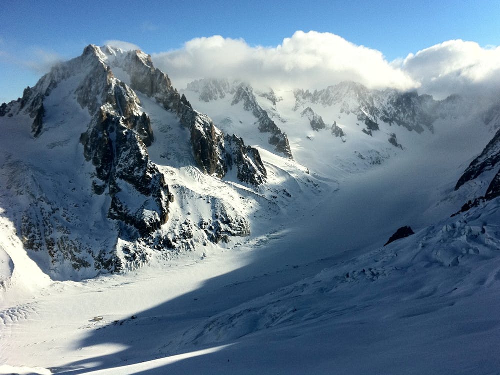 Snowboarding at Les Grand Montets, Chamonix Mont-Blanc, France
