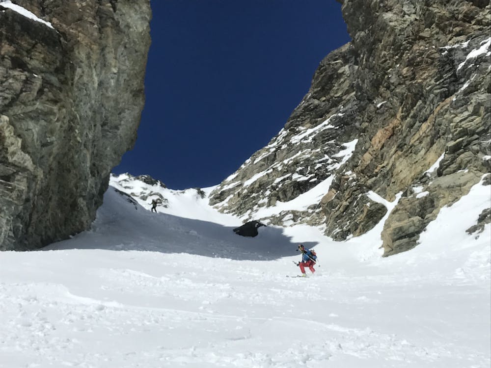 Steep couloir at 3000m above Stöckli Glacier